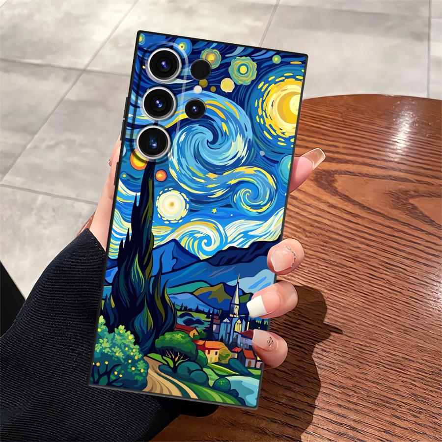 Чехол для Samsung Galaxy S25 Edge S23 Ultra S21 FE S20 S24 Plus Черный Мягкая Крышка для Телефона Художественная Картина Маслом
