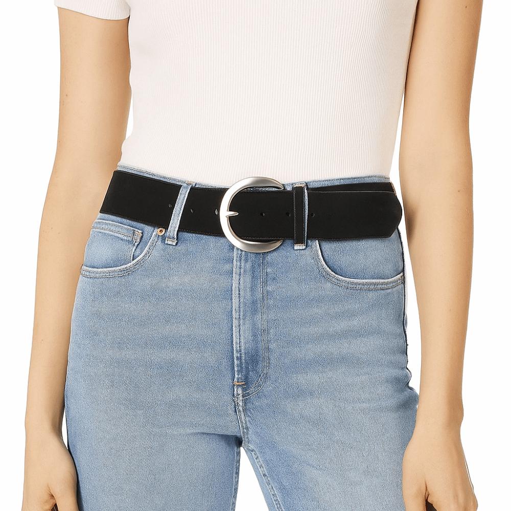 Suede Leather Waistband Rivet Western Cowboy Belt Adjustable Women Wide Belt Pants Accessories