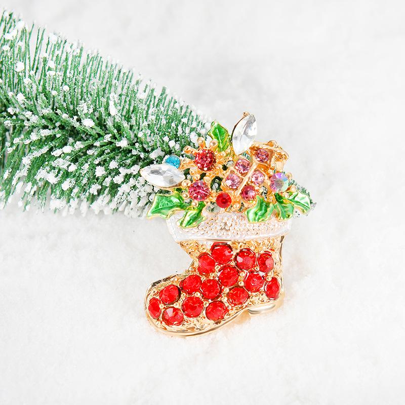 Red Crystal Christmas Boot Stocking Brooch Full Diamond Breastpin Christmas Gift Decoration for Women