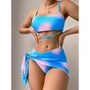Tie Dye Halter Bikini Female Swimsuit Women Swimwear 3 Pieces Bikini Set with Sarong Bather Bathing Suit Swim