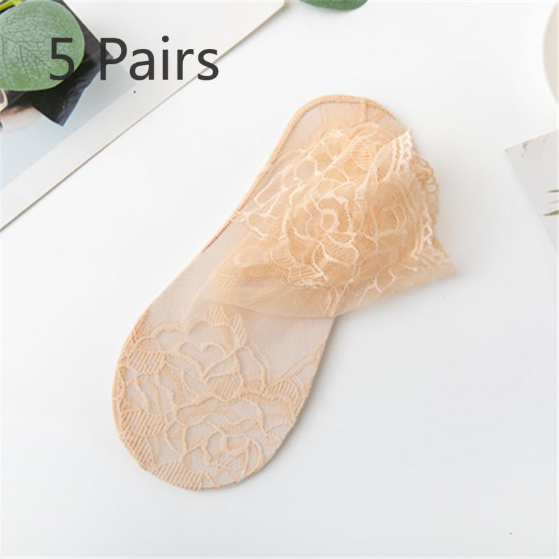 5 пар женских летних тонких кружевных носков однотонной расцветки