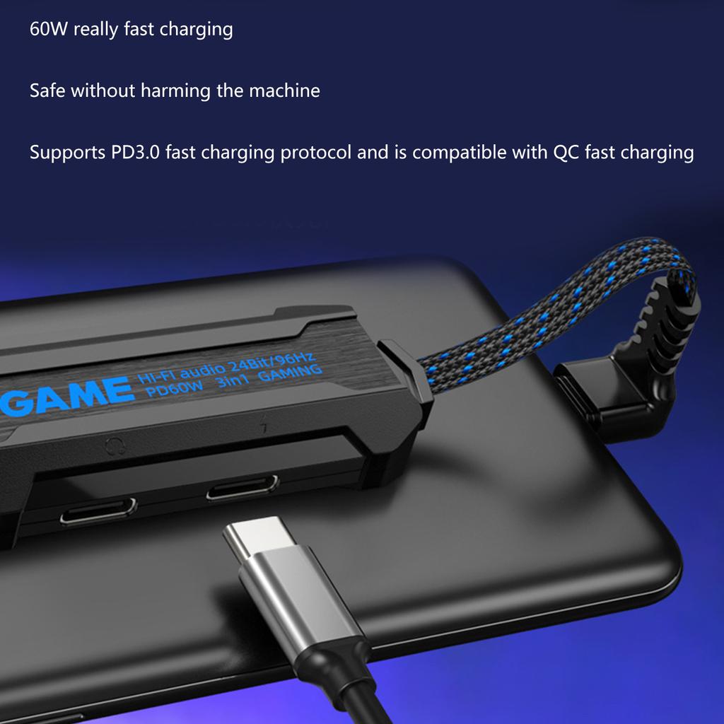 Переходник-донгл 3 в 1 USB Type C на разъем Aux для наушников со стерео звучанием с быстрой зарядкой PD 60 Вт