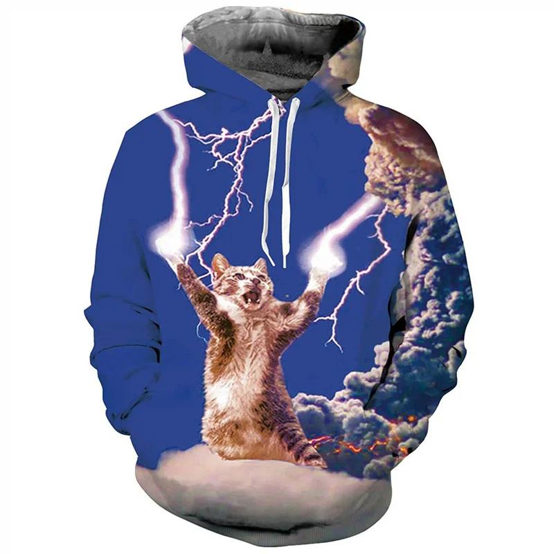 Galaxy Cat Riding Dinosaur Shark Graphic Hoodie Men Clothing Unisex 3D Print In Hoodies Women Harajuku Fashion Y2k Pullover