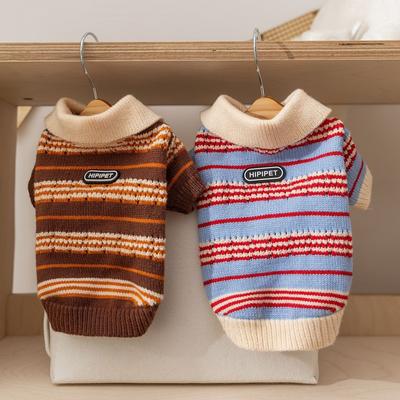 Dog Sweater Knit Polo Collar Striped Winter Warm Pet Clothing Small Breeds Like Teddy Bichon