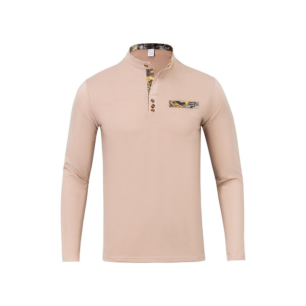 Мужская весенне-осенняя рубашка с воротником-стойкой, повседневная спортивная рубашка хенли с длинным рукавом