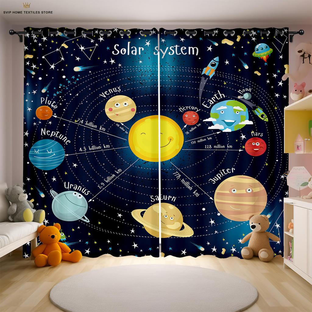 Шторы с принтом «Мультяшный космический астронавт» для детской комнаты, подходят для спальни, гостиной, кабинета, декоративные