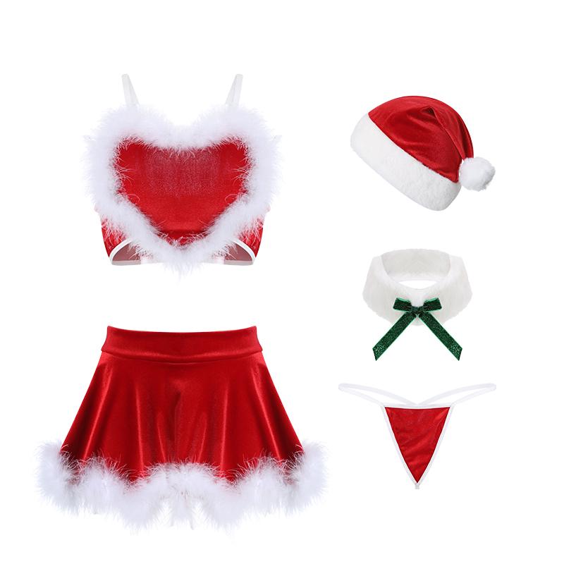 Sexy Underwear Velvet Love Suspender Christmas Nightgown Sexy Waist Revealing Temptation Uniform
