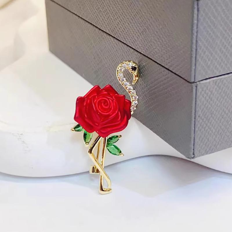 Изысканные Модные Броши Птицы Фламинго с Розами Для Женщин Мужчин Винтажные Булавки Универсальная Блестящая Корсажная Одежная Бижутерия Подарки