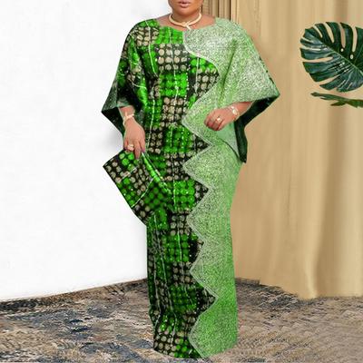 Женское длинное платье большого размера с круглым вырезом и короткими рукавами с принтом