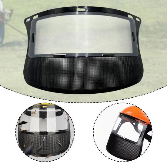 Защитный лицевой щиток из стальной проволочной сетки для шлема, обеспечивающий полную защиту лица от летящих обломков. Прочный лицевой щиток для работы в лесной местности на открытом воздухе.