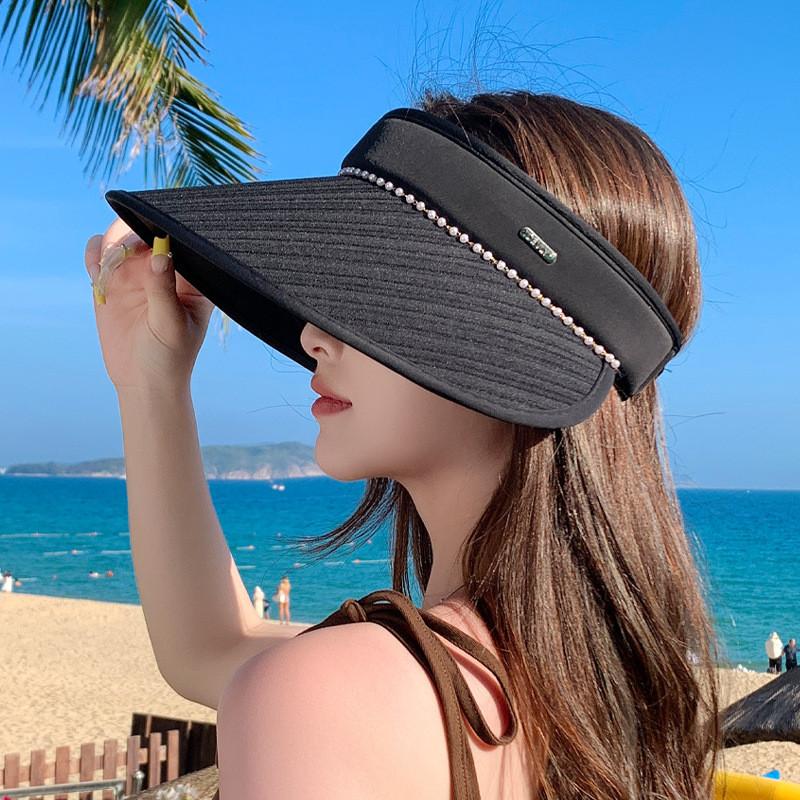 Летняя уличная шляпа от солнца с жемчужными украшениями для женщин Защита от солнца и воздухопроницаемость