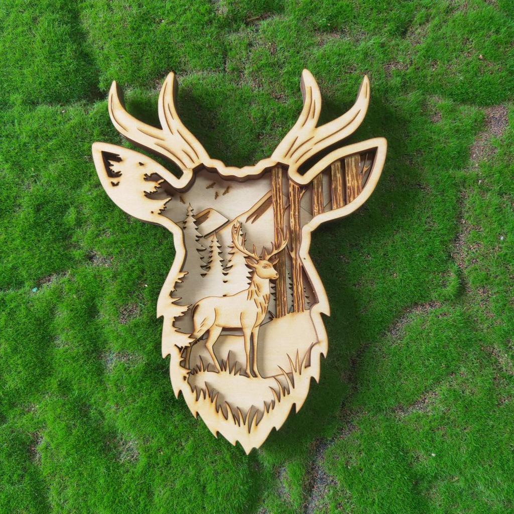 Wooden Animal Head Silhouette Wall Decor - Forest-Themed Home Ornament