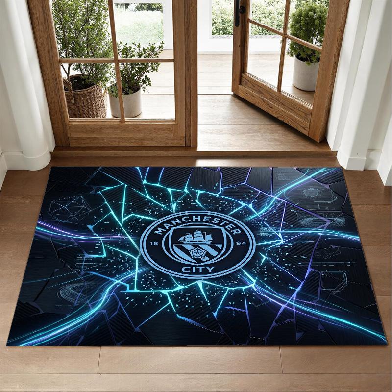 Manchester City Design Crystal Velvet Rug Soft Decorative Mat for Bedroom Entrance