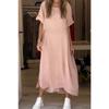 Women's Summer Style Loose Casual Solid Color Short-sleeved Cotton Linen Dress