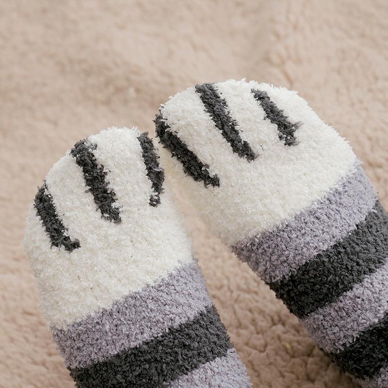 Осенне-зимние коралловые бархатные носки с милым кошачьим когтем для женщин средней толщины утолщенные носки для сна дома