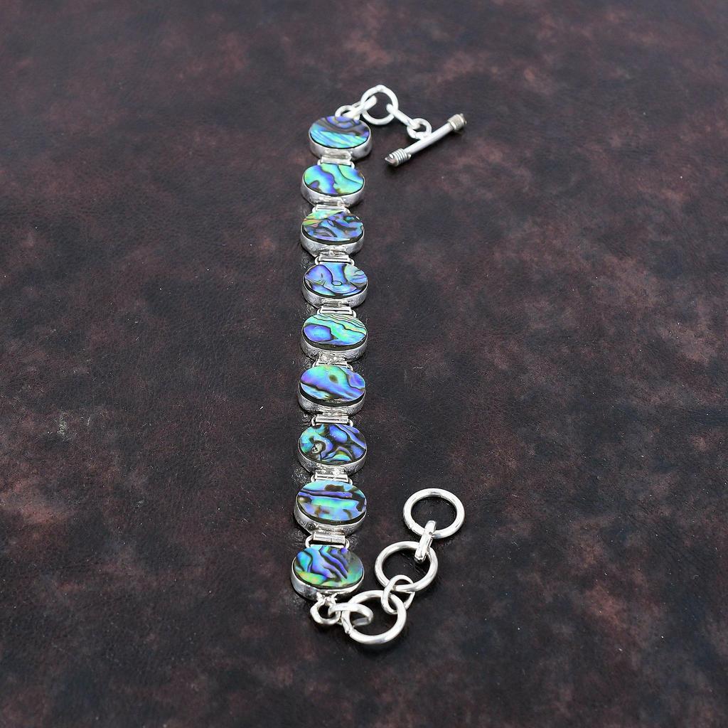 Браслет из ракушки морского ушка Ювелирные изделия ручной работы Браслет из стерлингового серебра 925 пробы Ювелирные изделия из драгоценных камней Регулируемый браслет-цепочка Подарок для нее Элегантные украшения