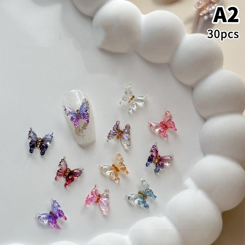 30 шт. Красочные 3D шармы для дизайна ногтей в виде бабочек, Ледяные бабочки, Декор для ногтей, Украшения, Сделай сам, Кавайные фигурки для ногтей
