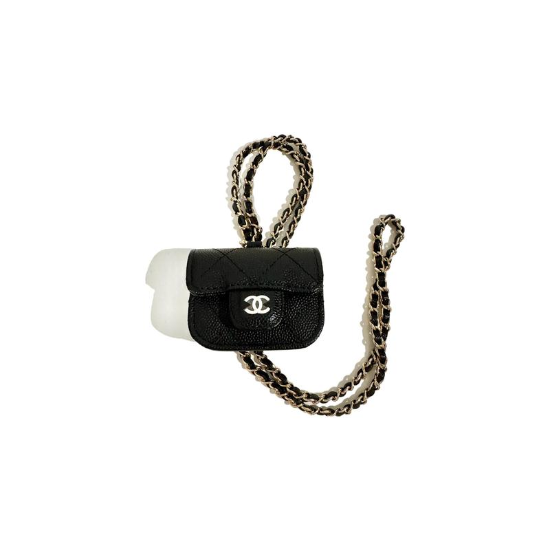 Chanel Защитный чехол для AirPods Pro кожаная цепочка ромб натуральная кожа ягненка и золотой металл сумка для наушников женская черная
