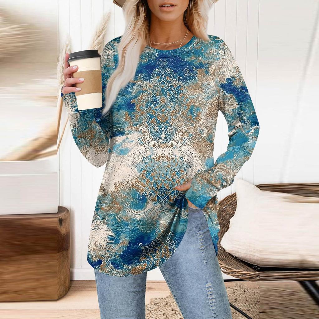 Womens Oversized Sweatshirt Graphic Sweater Long Sleeve Drop Shoulder Round Shirt Tops Vintage Clothes