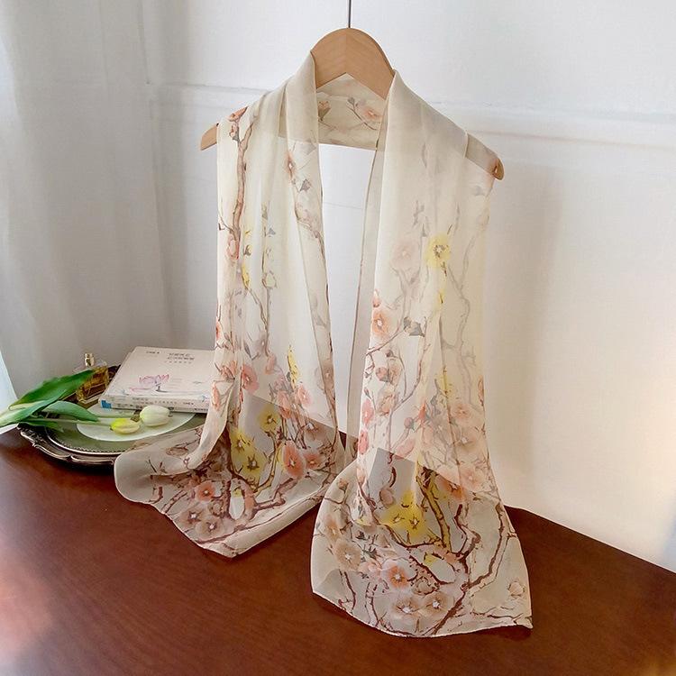 Spring Style Cicada Wings Long Silk Scarf for Women Spring and Autumn Thin Style Fashionable and Versatile Georgette Multi-color Printed Long Scarf