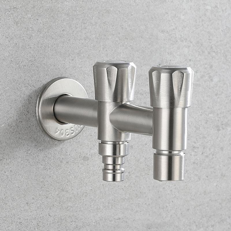 304 Stainless Steel Washing Machine Faucet Double Water Outlet Mop Pool Tap Balcony Outdoor Faucet Bidet Faucets Nickel