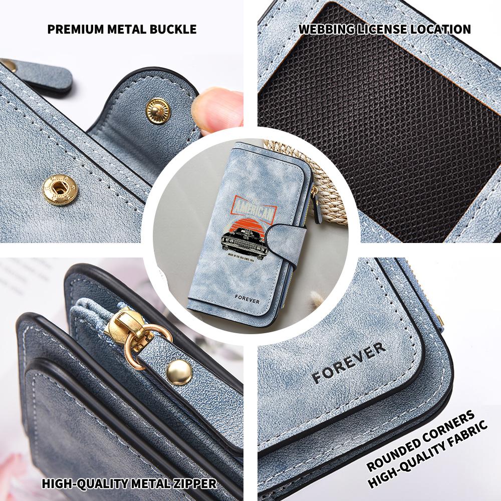 Vintage Car Printed Long Wallet Multi Slot Card Holder Fashion Casual Daily Use Purse