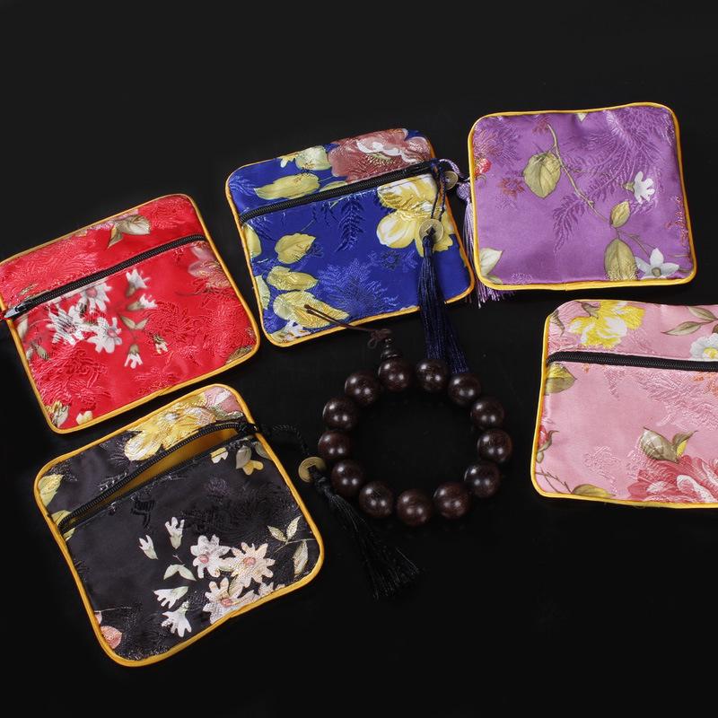 New Chinese Square Zipper Jewelry Brocade Bag