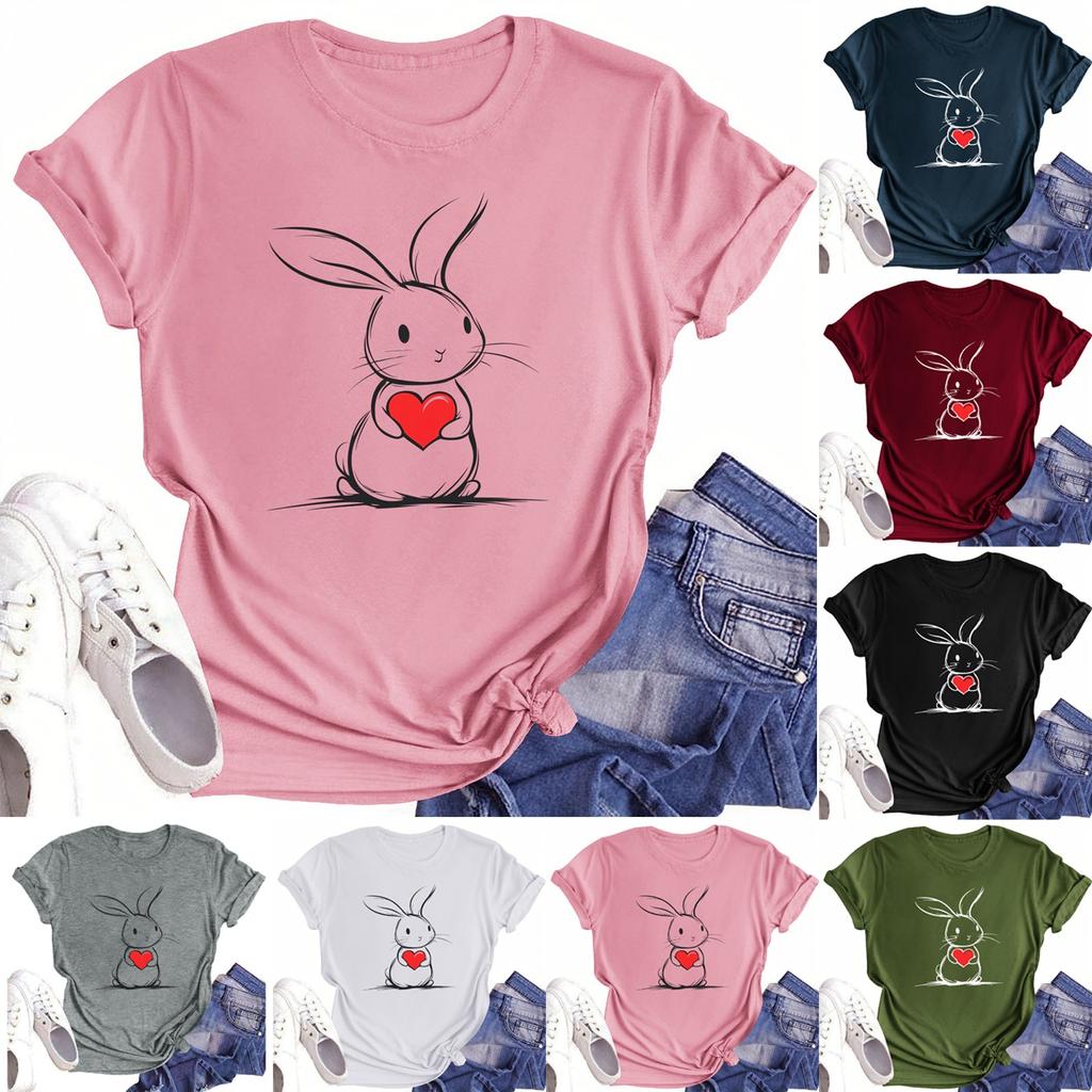 Women's Round Neck Casual Printed Short-sleeved T-shirt Top