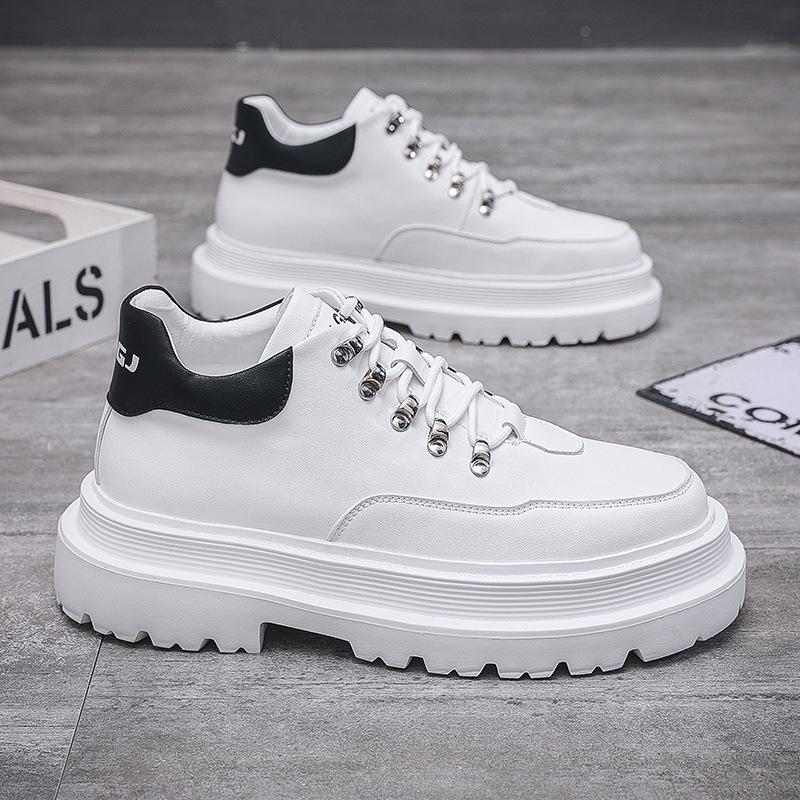 Новые мужские туфли на платформе контрастных черно-белых цветов, трендовые универсальные уличные повседневные рабочие туфли на шнуровке с металлическими деталями, мужские туфли на платформе