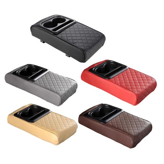 Yousheng Чехол на центральную консоль для автомобиля Водонепроницаемый из искусственной кожи Чехол на подлокотник автомобиля с 2 подстаканниками Универсальные аксессуары для интерьера автомобиля