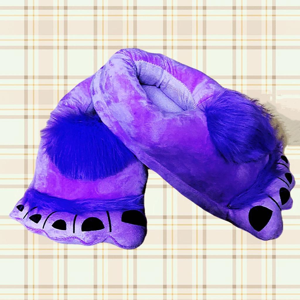 2024 Новые фиолетовые тапочки с изображением диких животных Домашние тапочки с мехом на толстой подошве Дикие мужские пушистые закрытые тапочки для дома