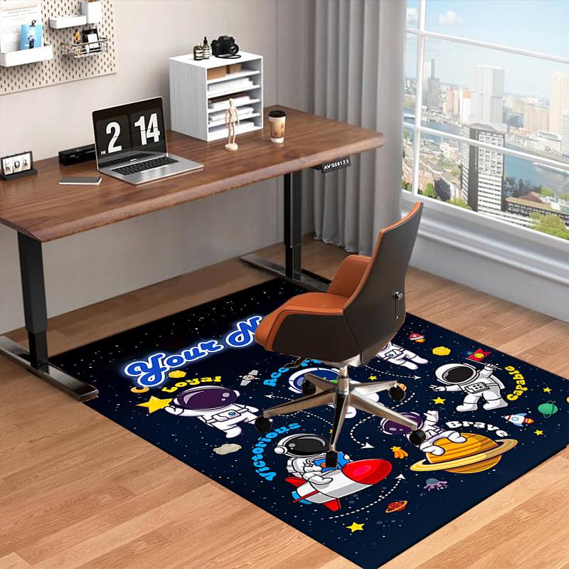 1PC Custom Name Space Adventure Icons Theme Floor Mat Ideal for Living Room, Game Rooms, Office, Bedroom Floor Mat Playful Design