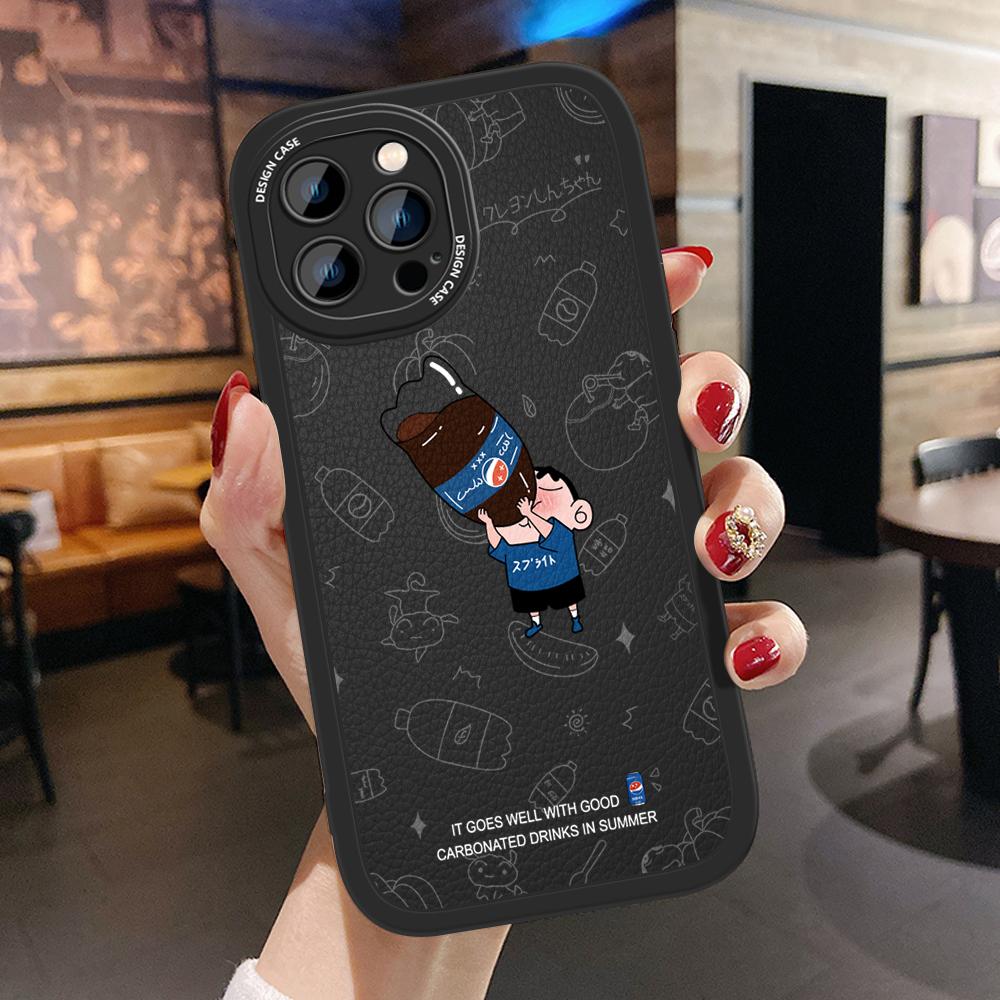 Slim Creative Cartoon Crayon Shin-chan Leather Back Casing PU Leather Cover Phone Case for OPPO Reno Realme OnePlus