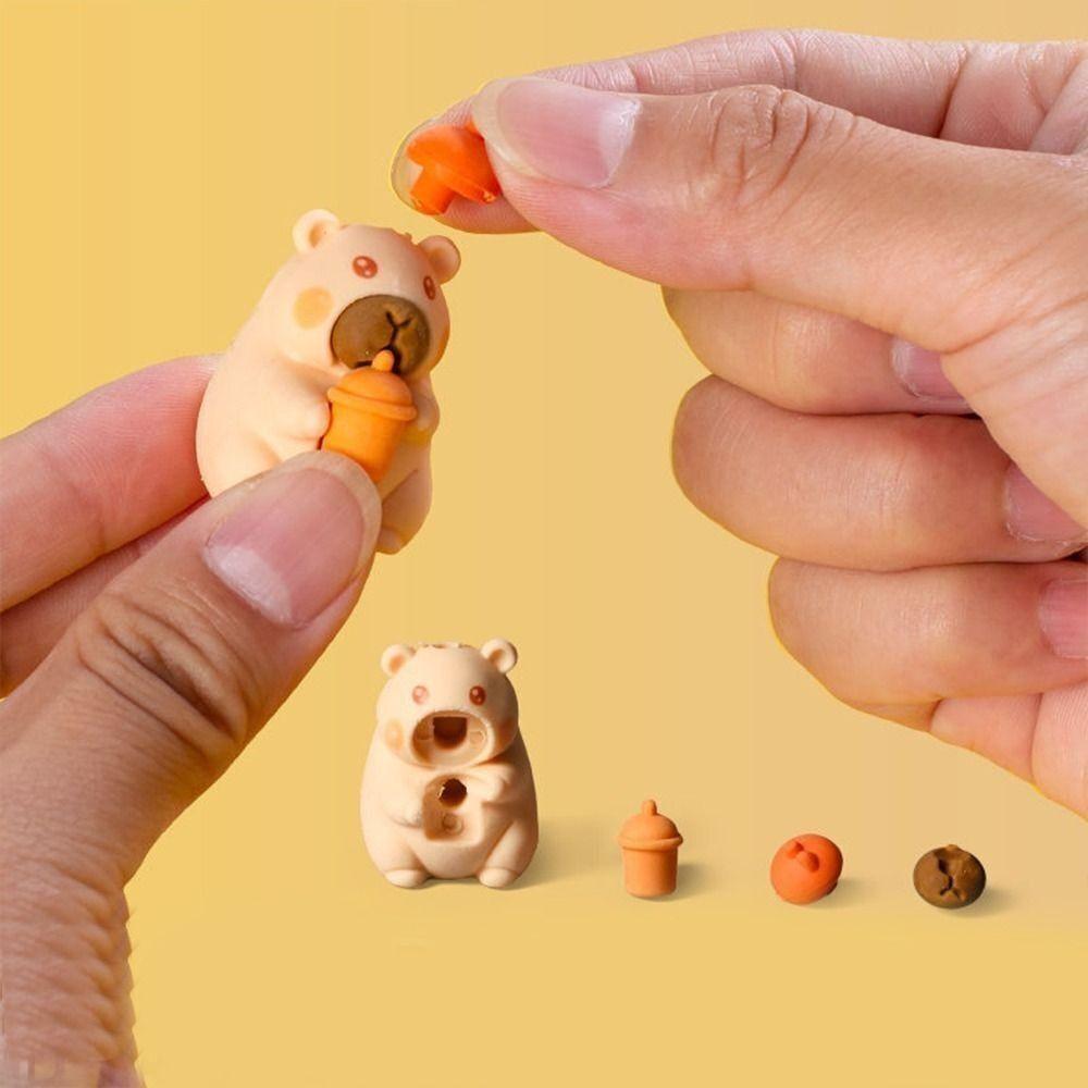 4Pcs Children Toys Pencil Rubber Stationery Eraser Cute Capybara Eraser