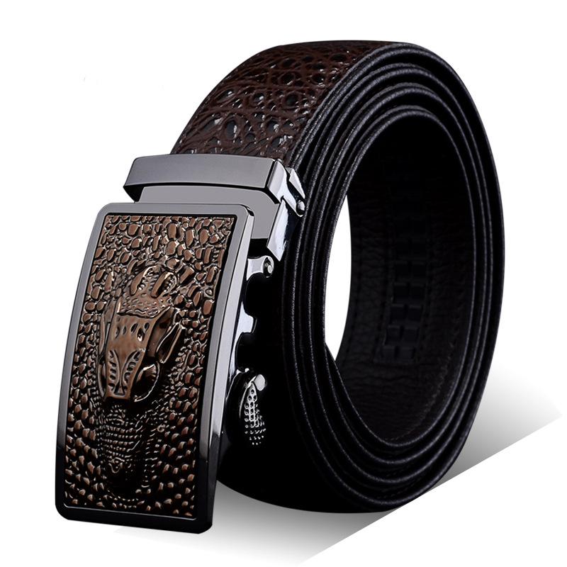 Men's Genuine Leather Crocodile Pattern Automatic Buckle Belt