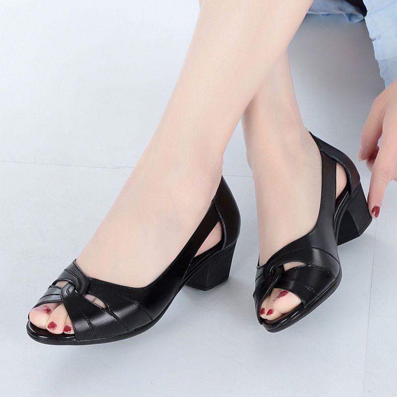 Летние босоножки Fish Mouth с повседневным и универсальным каблуком, открытыми носками и дышащими босоножками для одной ноги