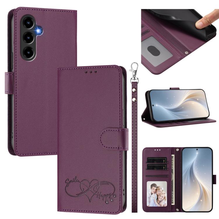 Happy Heart Pattern Magnetic Closure Vegan Leather Phone Case With Wrist Strap For ZTE Blade A56 4G