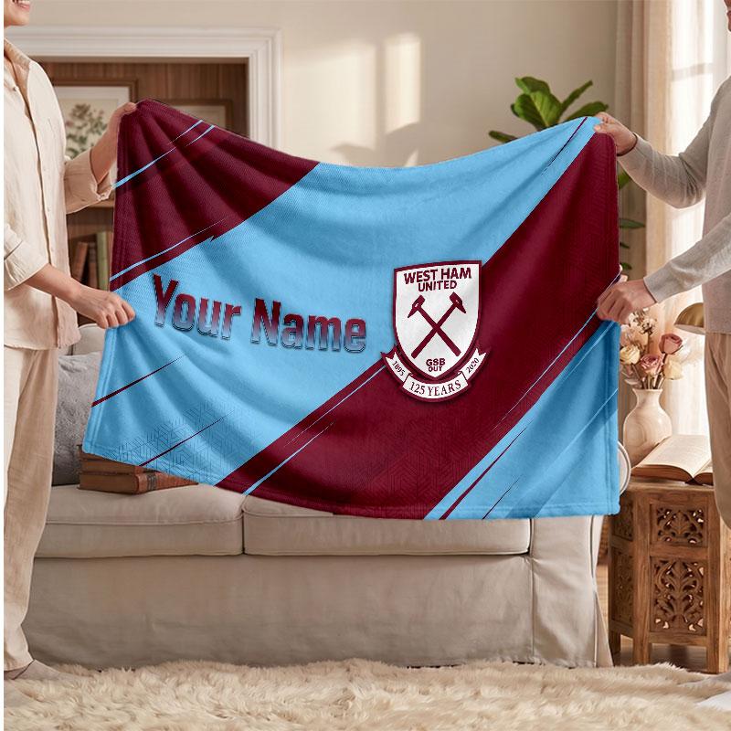 West Ham United football Personalized Fleece Blanket With Football Logo, Custom Name Text Soft Warm Home Throw Blanket