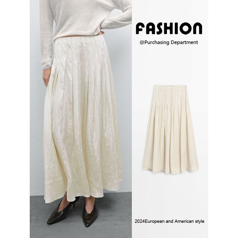 Za2025 Summer New Women Clothes Versatile Drape Elegant Mid-Length Pleated Skirt 05299584 250