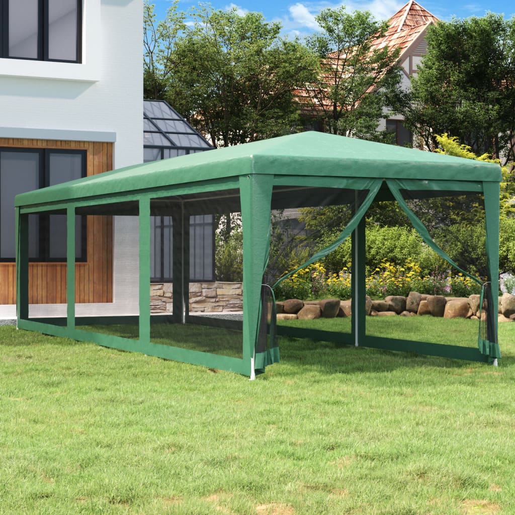 Party Tent with 8 Mesh Side Walls Green 3x9 m HDPE