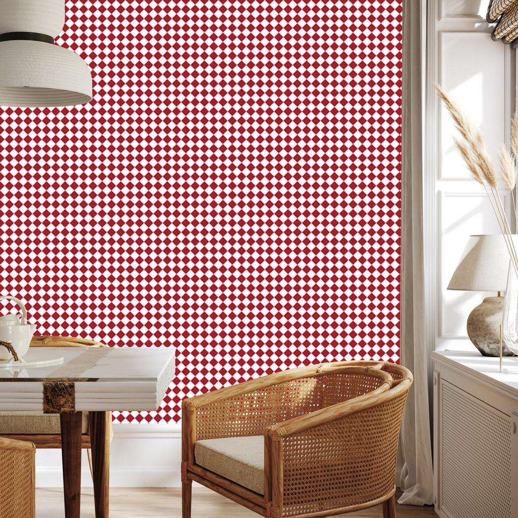 Geometric diamonds wallpaper red and coral 50x1000