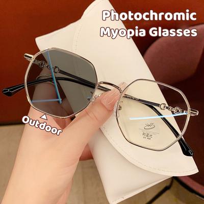 Новые анти-синие фотохромные очки для близорукости, полигональные анти-ультрафиолетовые очки для близорукости, сверхлегкие винтажные очки
