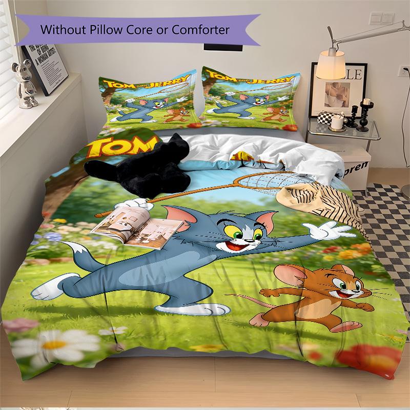 Tom Jerry Adventure Print 3Pcs Bedding Setduvet Cover With 2 Bedropillowcase Home Birthday Gift