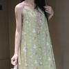 Sweet small fresh cotton and silk floral suspender dress women's summer medium and long vacation style small dress thin