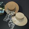 French pearl lace bow straw hat women's new summer seaside beach straw vacation wind shade sun protection hat