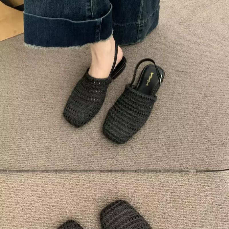 Мода 2025 Лето Новые Босоножки на Блочном Каблуке с Открытым Носком и Открытой Пяткой Женская Обувь На Низком Каблуке с Одним Ремешком