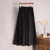 Spring Summer Vintage Solid Pleated Long Skirts Cotton Linen Maxi Skirt for Women Elastic Waist Boho Beach Skirt A-Line Skirt