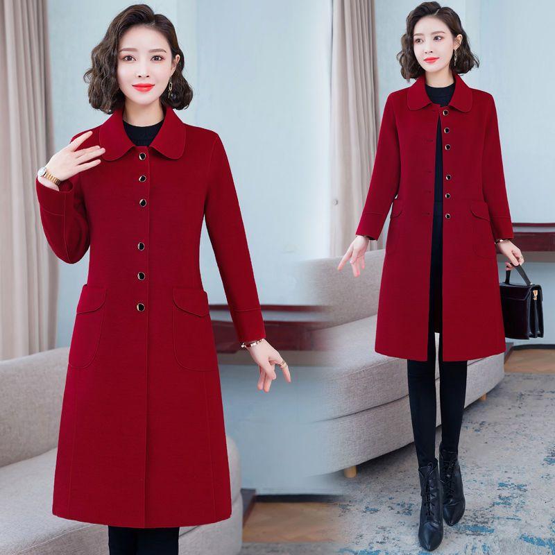 Elegant Pure Color Double Faced Wool Coat Women Slim Fit Mid Long High Quality Autumn Winter Trench Coat