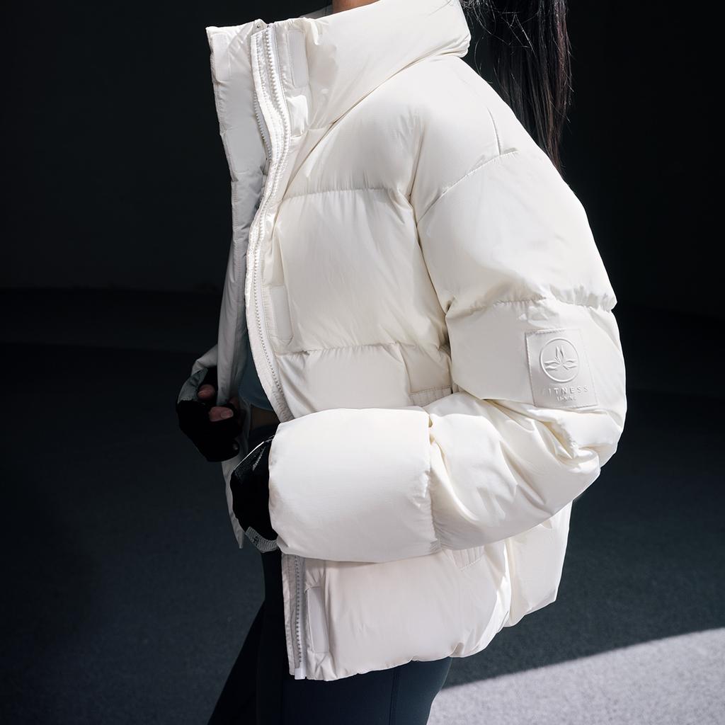 Li Ning Hot Pot Down Jacket Series Off-Season Stock Solid Color Stand Collar Loose Short Down Jacket Women topwear Off-White AYMT298-6