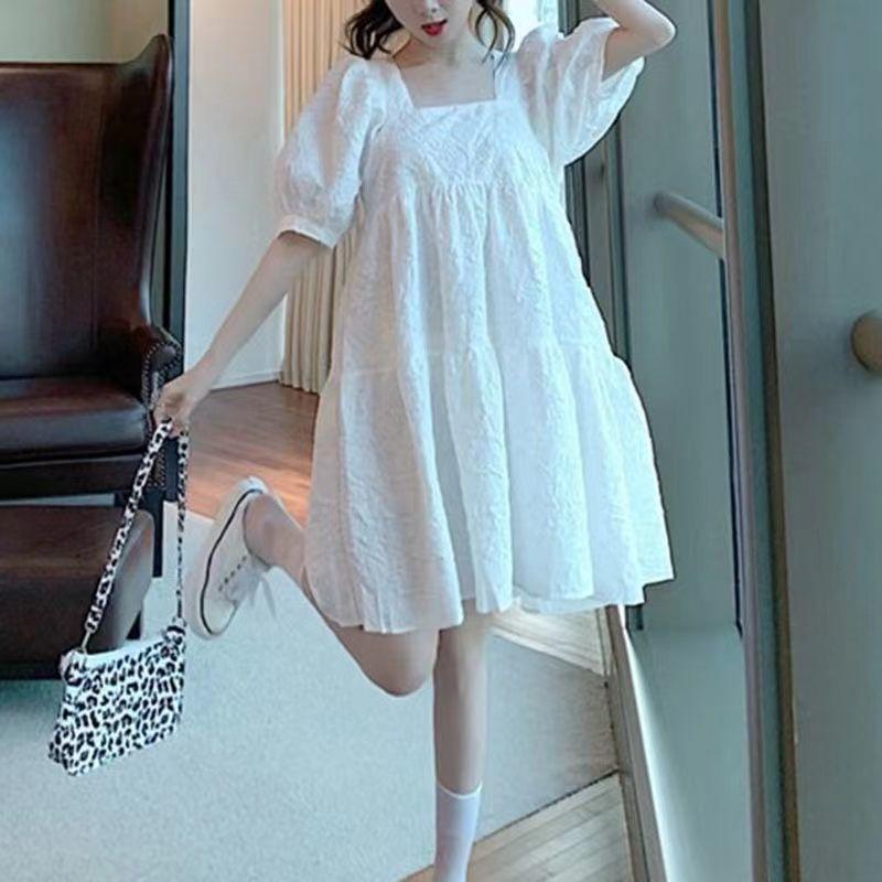 2022 Summer Maternity Puff Sleeve Dress: Lightweight, Loose Fit, Belly-Covering, Age-Reducing